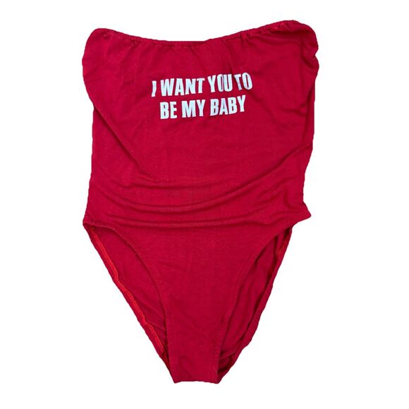 O-Mighty Women’s Red Graphic Bodysuit OMighty Stretch Size Small - Picture 1 of 7